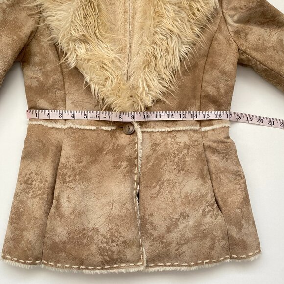 Guess Genuine Suede Penny Lane Shaggy Afghan Coat SZ Sm - Picture 9 of 11